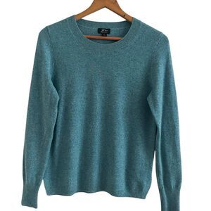J Crew Cashmere classic fit crewneck sweater Sz S Teal Green Quiet Luxury Preppy